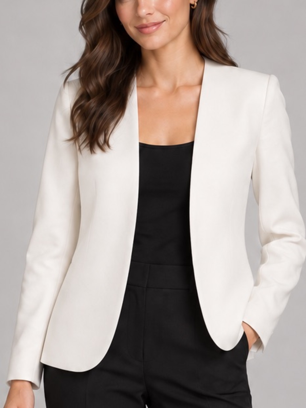 Zara White Collarless Open-Front Blazer Women’s Size M Minimalist Tailored